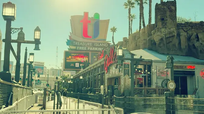 Image of Treasure Island Hotel Free Parking sign on the Strip